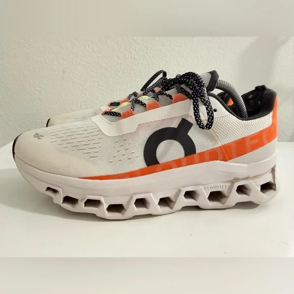 On cloudMonster Womens White & Orange Athletic Sneaker - Picture 5 of 8